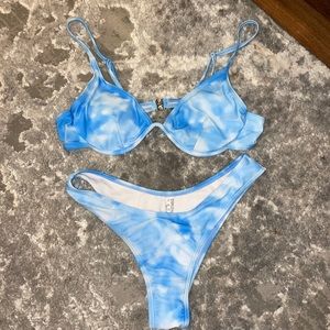 blue underwire tie dye bikini